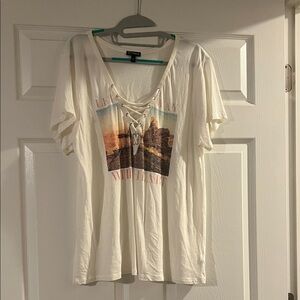 Express cream half lace short sleeve top